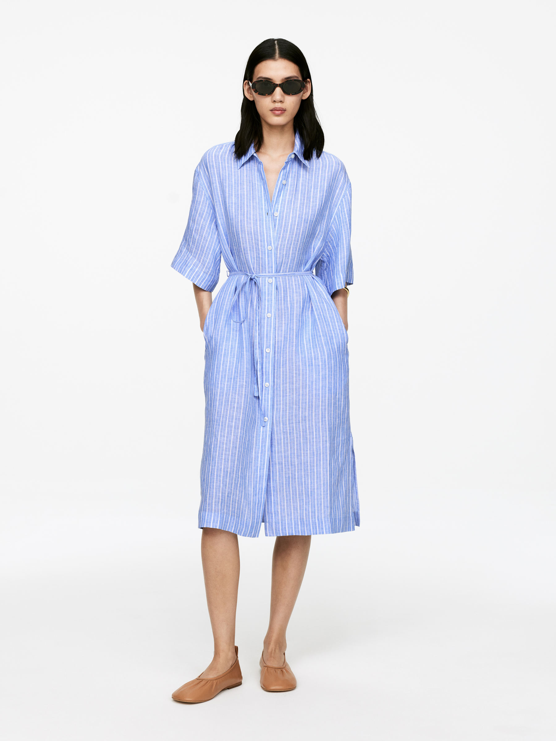 Linen Shirt Dress – Blue/white – Women – Arket Gb