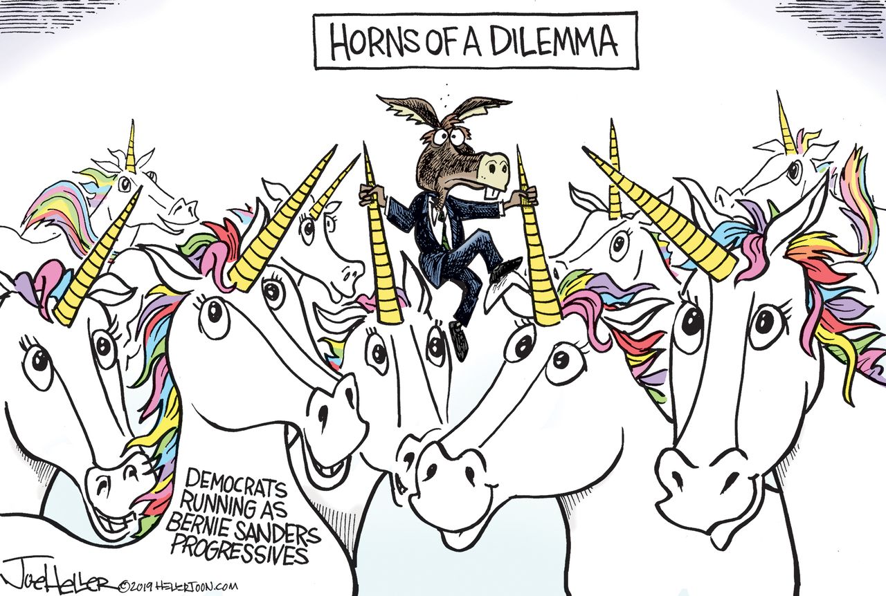 Political&amp;amp;nbsp;Cartoon&amp;amp;nbsp;U.S. Democrats presidential election 2020 Bernie Sanders Unicorns