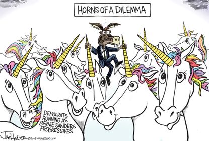 Political&nbsp;Cartoon&nbsp;U.S. Democrats presidential election 2020 Bernie Sanders Unicorns