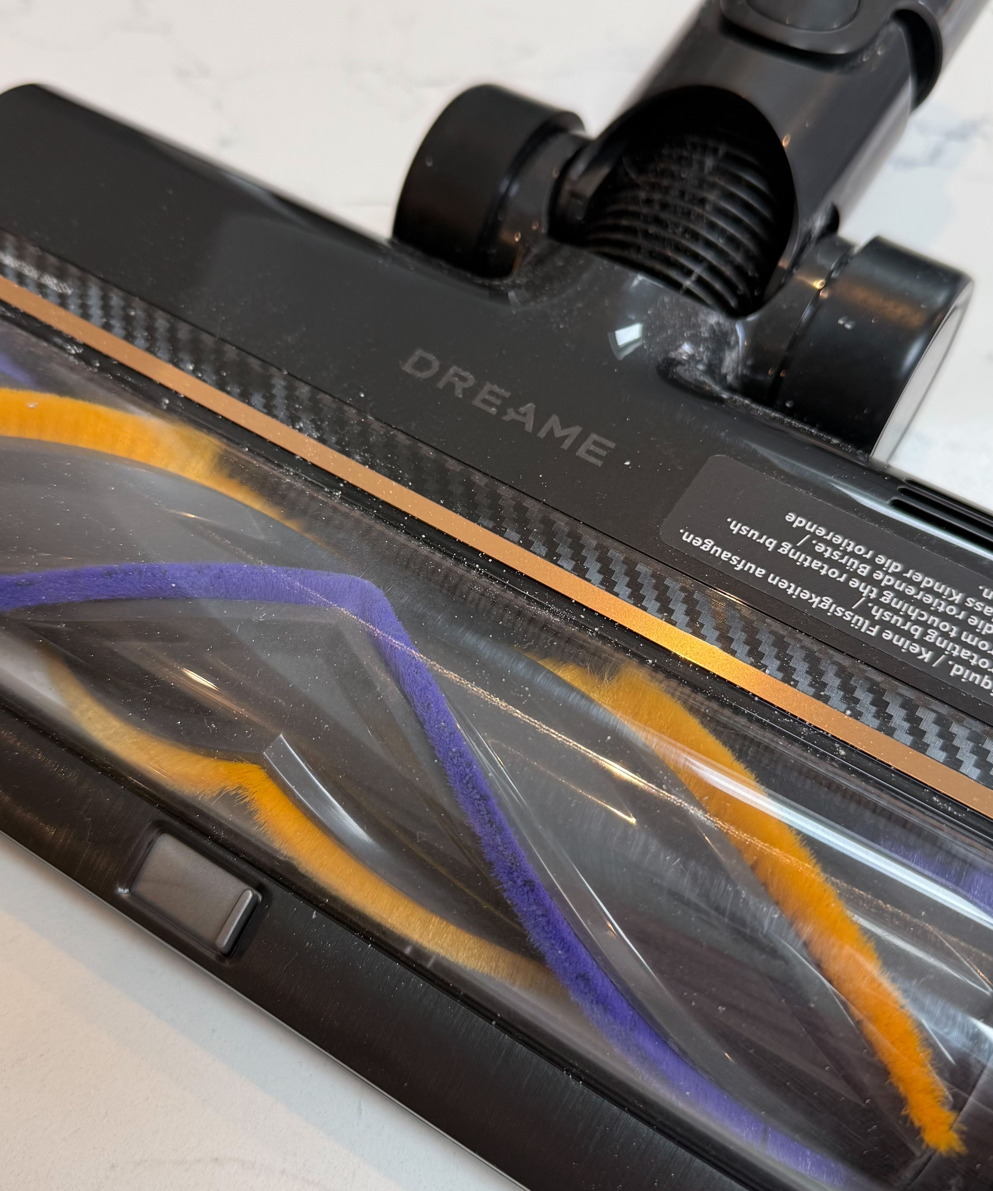 Close-up of the Dreame brush roller inside the floor head