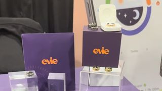 Evie smart rings on a stand at a trade show