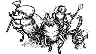 A group of insect warriors charging into battle in Beetle Knight.