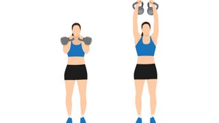 Vector person performing a push press using a kettlebell