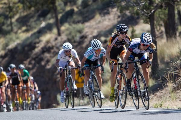 Andrea Dvorak (Exergy) puts some pressure on at the front.