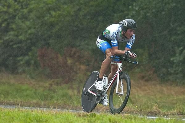 Big Tasmanian,Will Clarke, pushes through the rain as he approaches the finish in Learmonth.