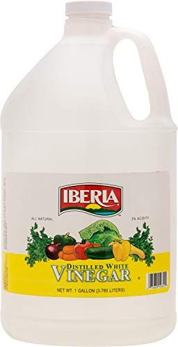 Whilte 1 gallon plastic bottle with label on that reads beria All Natural Distilled White Vinegar, 1 Gallon - 5% Acidity