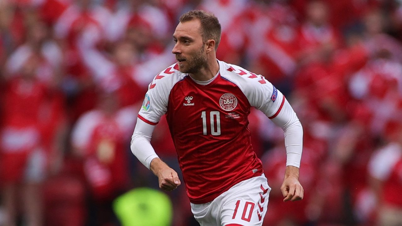 Christian Eriksen in action for Denmark against Finland at Euro 2020 