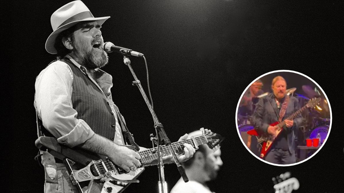Main image: Lonnie Mack (l) performs during a Stevie Ray Vaughan Soul to Soul Tour concert on October 7, 1985 in Laramie, Wyoming. Secondary image: Derek Trucks plays Mack's guitar on stage