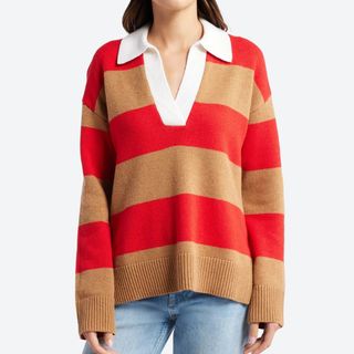 Rails Harris Stripe Cotton, Wool & Cashmere Polo Sweater on model 