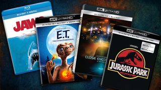 A selection of Spielberg blu-ray and 4Ks, including Jaws, E.T., Close Encouters, and Jurassic Park.