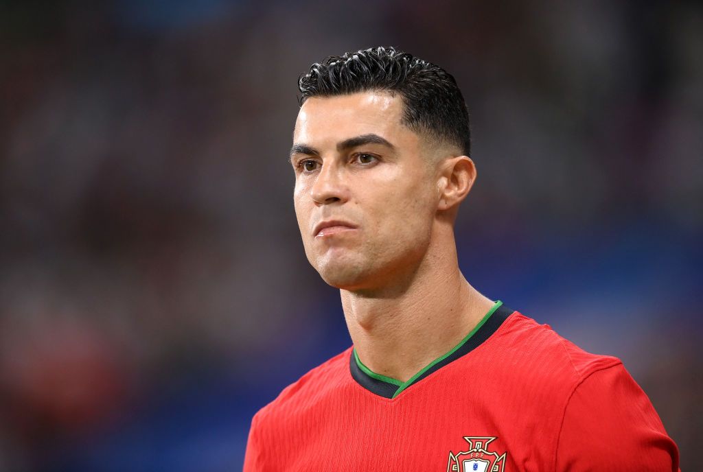  Cristiano Ronaldo of Portugal looks on during the UEFA EURO 2024 round of 16 match between Portugal and Slovenia at Frankfurt Arena on July 01, 2024 in Frankfurt am Main, Germany. (Photo by Justin Setterfield/Getty Images)