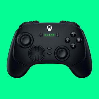 An image of a Razer Wolverine V3 Pro gaming controller against a bright green background