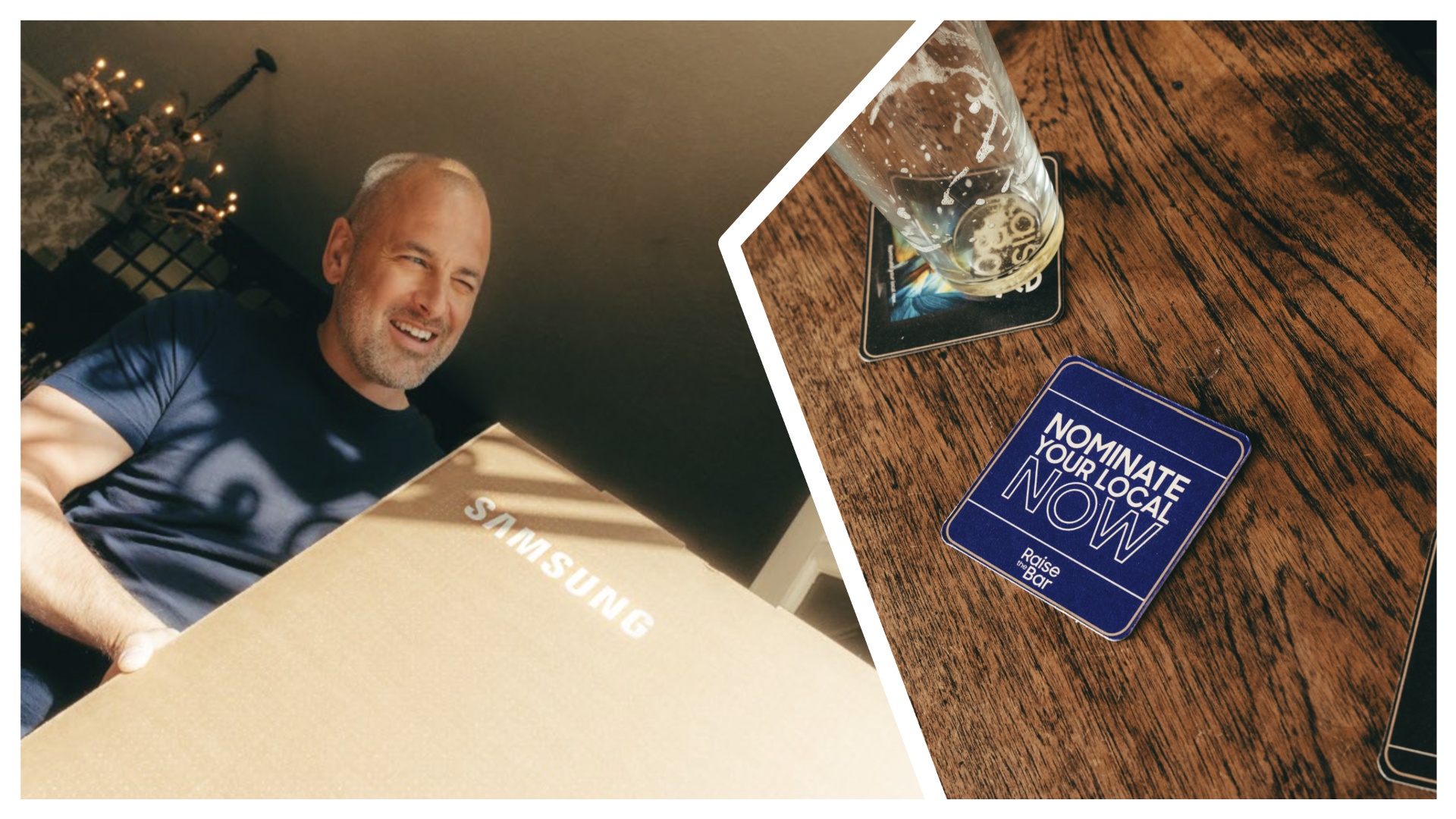 Joe Cole holding a Samsung TV 