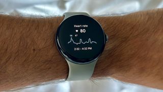 The heart rate tile on the Google Pixel Watch 3