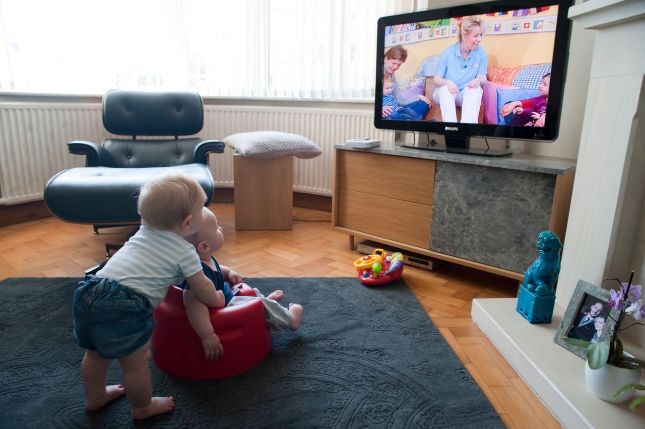 Babies watching TV. 