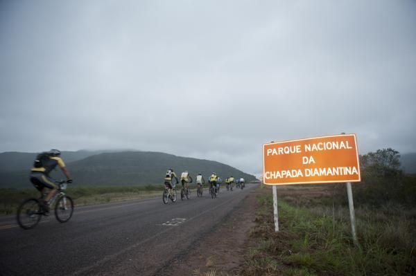 Riders enter the national park.