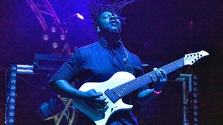 Tosin Abasi of Animals as Leaders performs during Swanfest at Heart Health Park on April 23, 2022 in Sacramento, California.