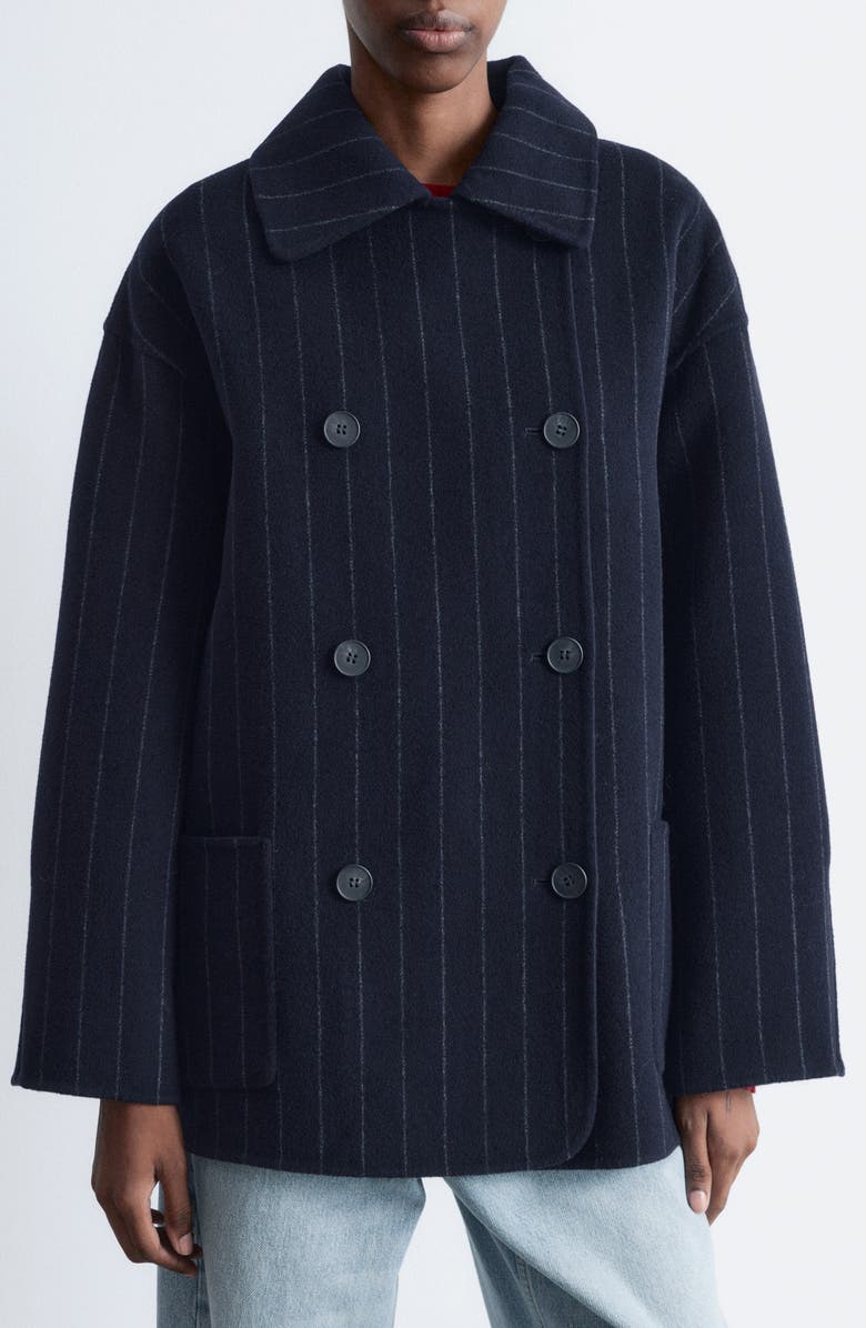 Chalk Stripe Wool Blend Cocoon Jacket