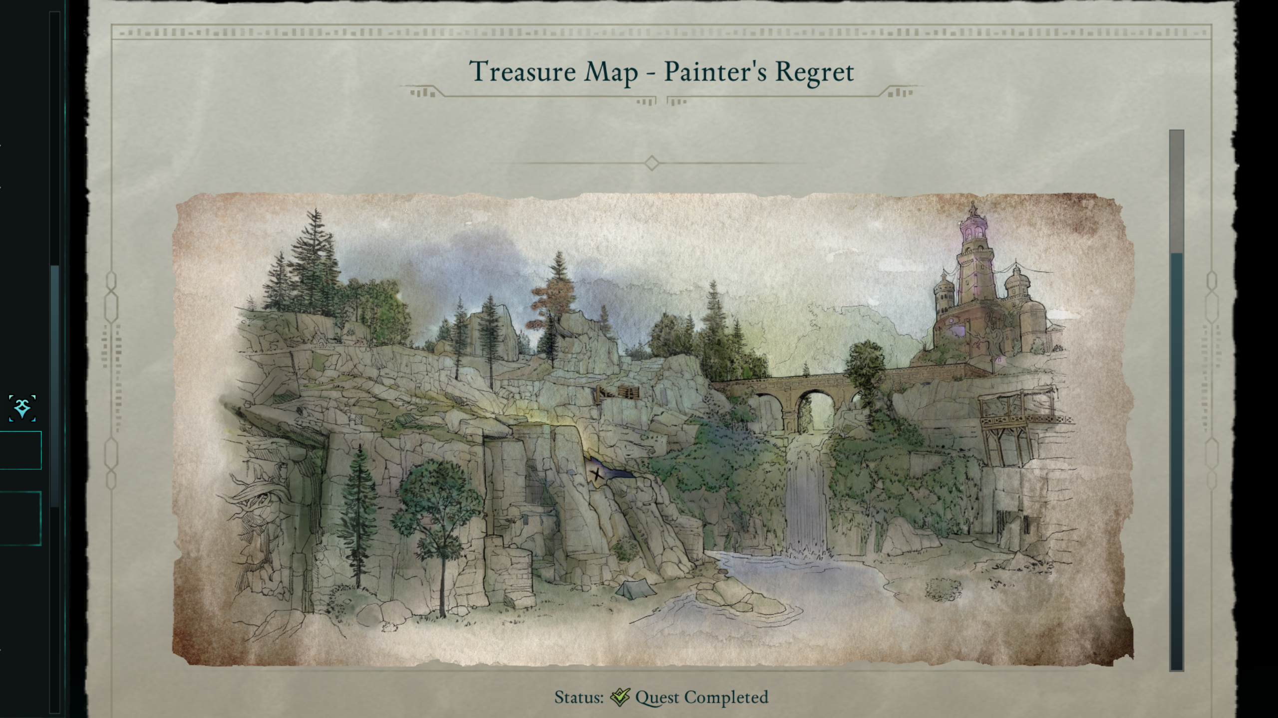 Avowed treasure maps - The clue page shows a painted map for the Painter's Regret.