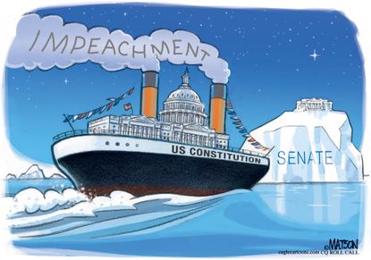 Political Cartoon U.S. Full Speed Impeachment Ship