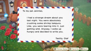 Letter from Olaf in Animal Crossing New Horizons