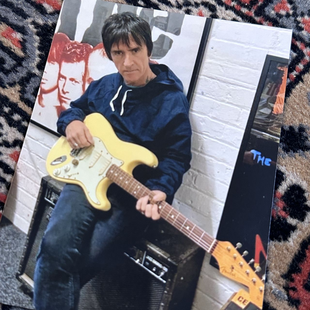 various photos of the Johnny Marr Strat and Mesa Boogie Gardiner Houlgate auction