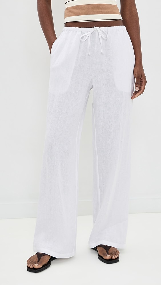 Lorana Linen Drawstring Pants - White