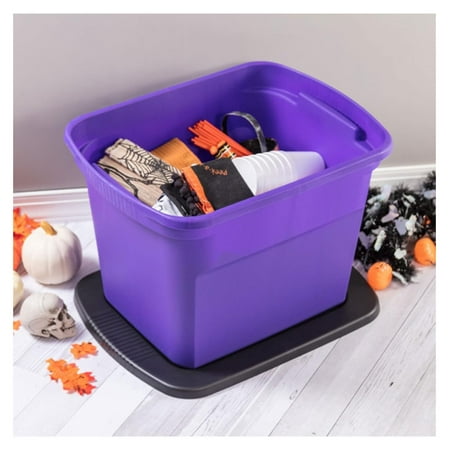 18 Gallon Storage Tote, Stackable Plastic Bins With Lids - Halloween Decoration Organizer, Closet Storage Containers - 8 Pack, Purple