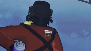 Lethal Company screenshots of workers in orange hazmat suits carrying props and junk