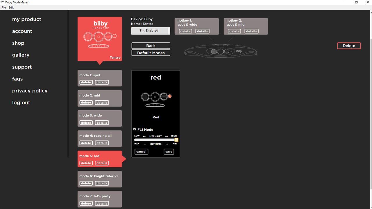 A screenshot of the ModeMaker App showing some of the different modes available