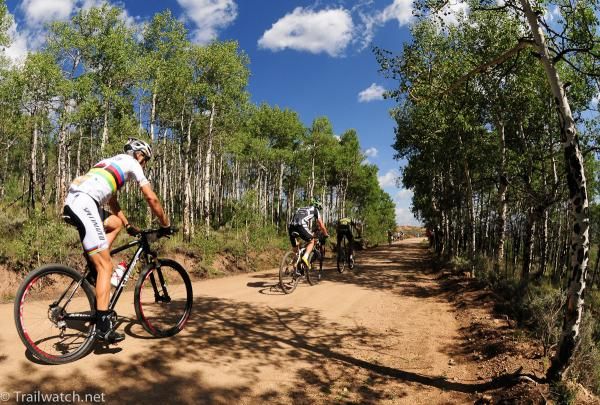 Christoph Sauser (Specialized) follows Jeremiah Bishop (Cannondale) and Alban Lakata (Topeak Ergon)