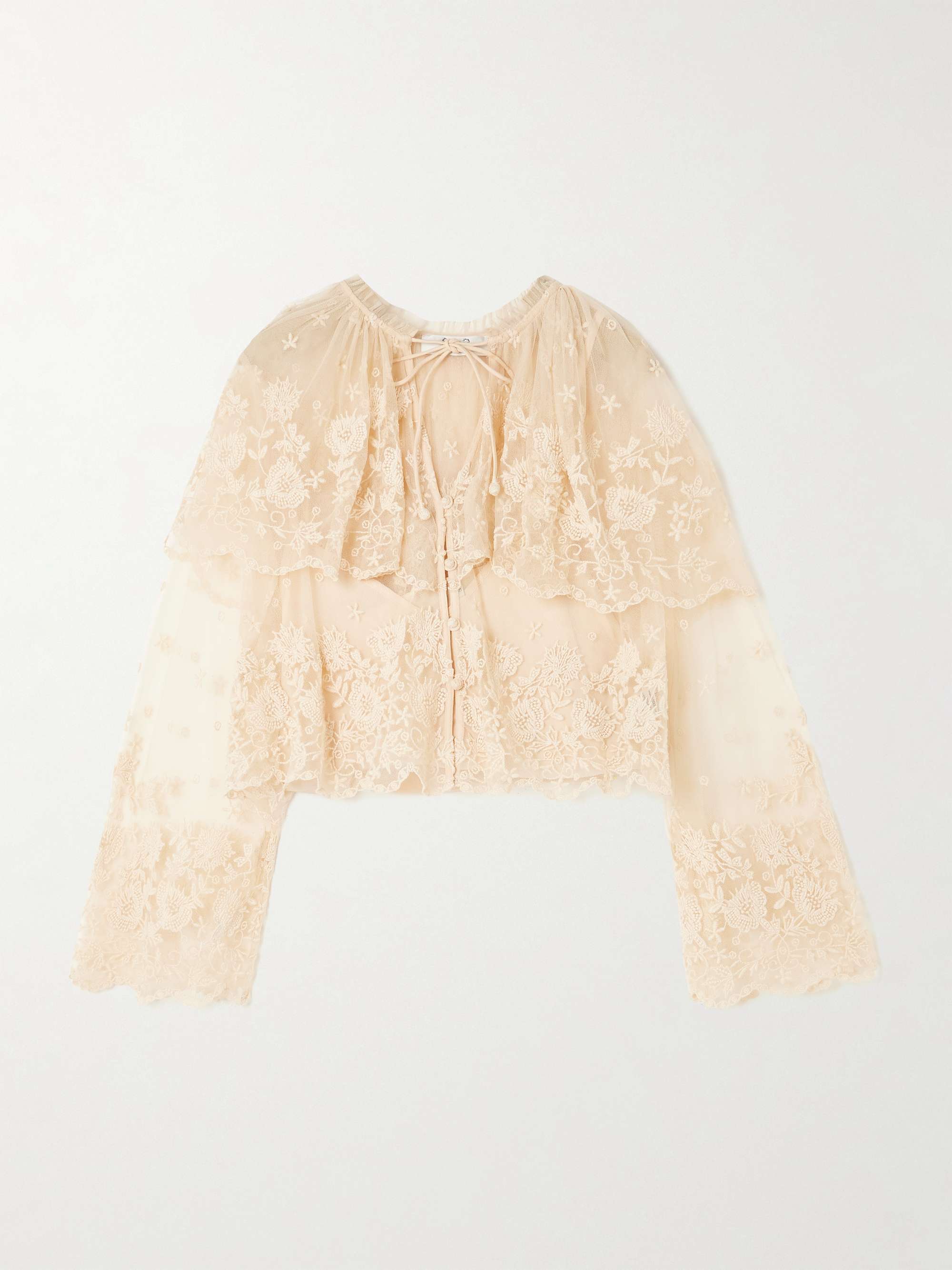 Bront&amp;euml; Embroidered Tiered Mesh Top