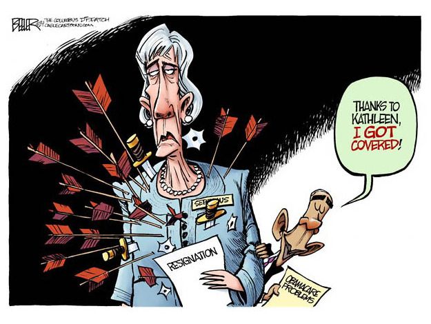 Political cartoon Kathleen Sebelius resign