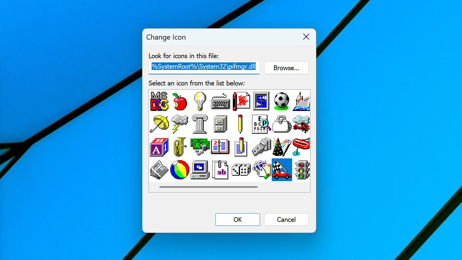 Old Windows 95 icons shown on a Windows 11 desktop