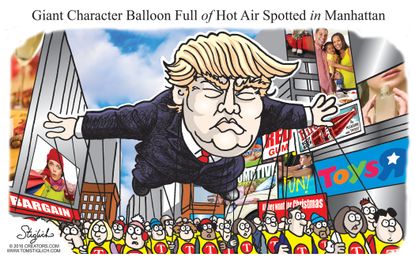 Political cartoon U.S. Donald Trump Thanksgiving parade float