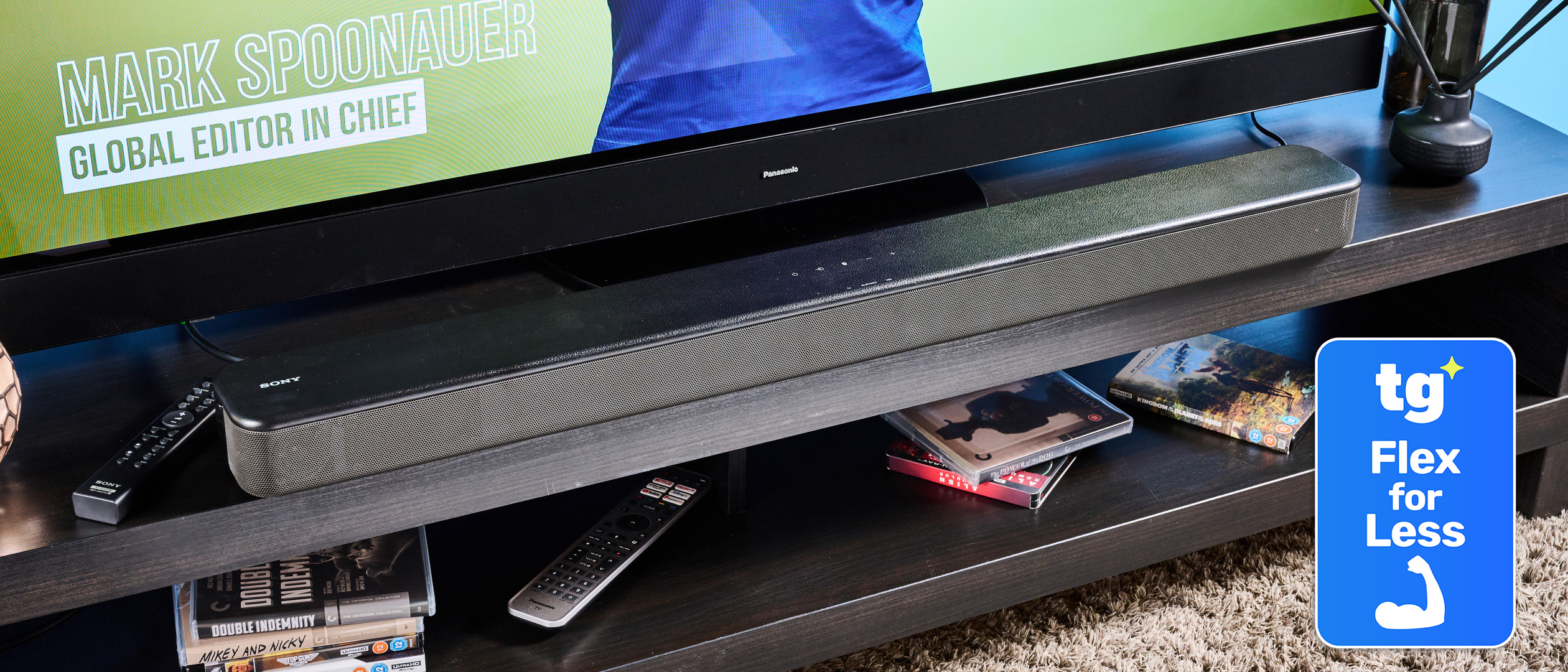 the sony ht-s100f soundbar with a savings squad flex for less badge