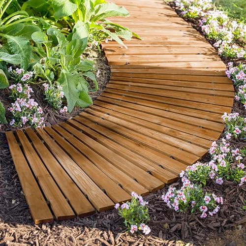 Plow &amp;amp; Hearth 52128 Roll Out Wooden Curved Garden Pathway, 4 Feet, Natural Cedar