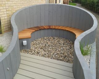 curved outdoor wooden bench