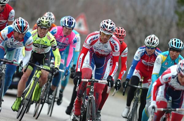 Filipppo Pozzato (Katusha) endures the cold at the Giro del Friuli