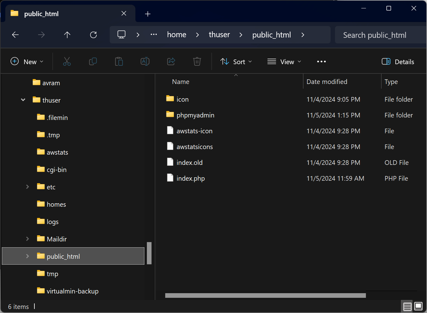 windows explorer showing public_html