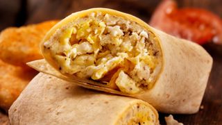 Breakfast burrito with scrambled eggs