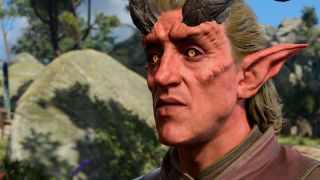 Zevlor, leader of the tiefling refugees, looking surprised, in Baldur's Gate 3.