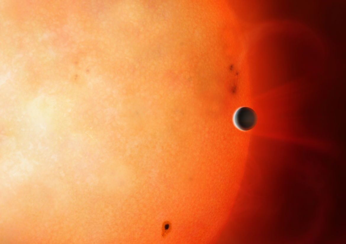 Artist’s illustration showing a Neptune-sized planet in the &quot;Neptunian desert.&quot; It is extremely rare to find an object of this size and density so close to its star. 