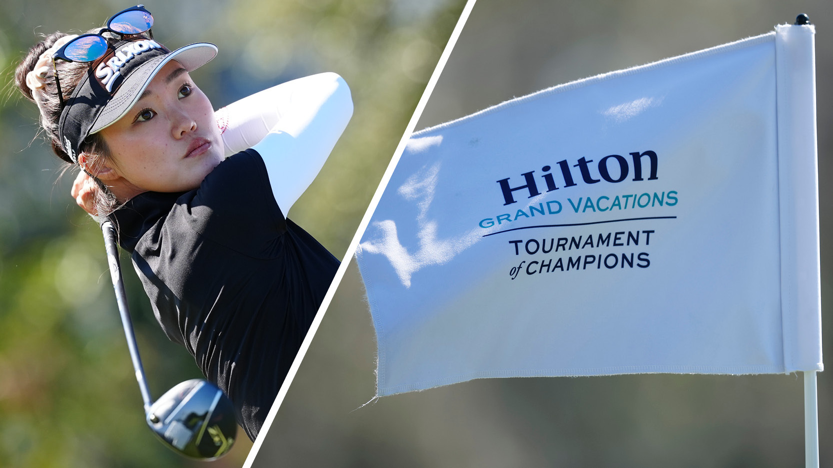 Grace Kim and a Hilton Grand Vacations Tournament of Champions flag 