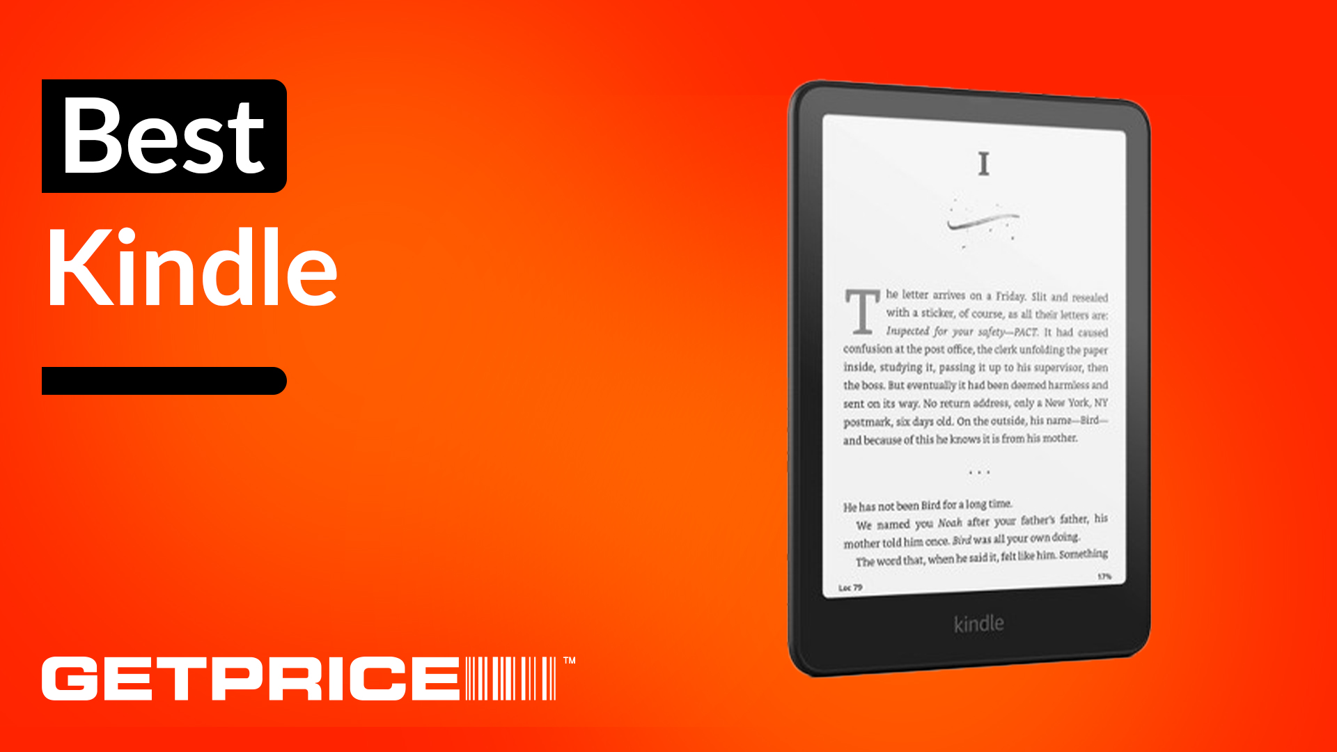An Amazon Kindle Paperwhite 12th generation on an orange background with the Getprice logo