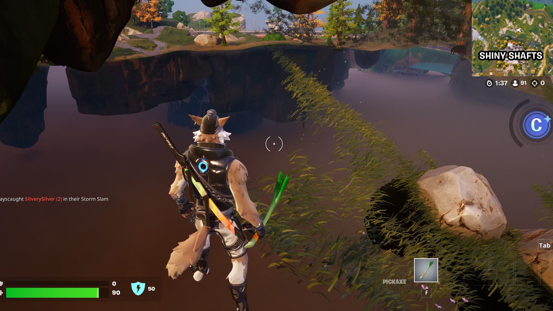 A screenshot of Fortnite showing graphical corruption on an AMD Navi 23 GPU