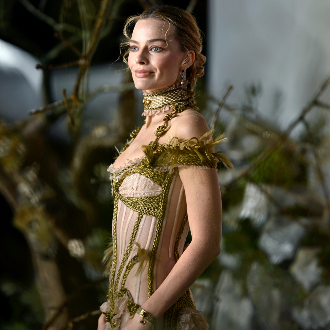 Margot Robbie wore a braided naked corset dress at the London premiere of Wuthering Heights