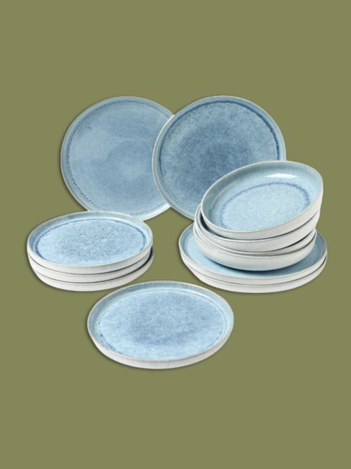 Handmade Tableware Set Danza With Reactive Glaze, Set of 12