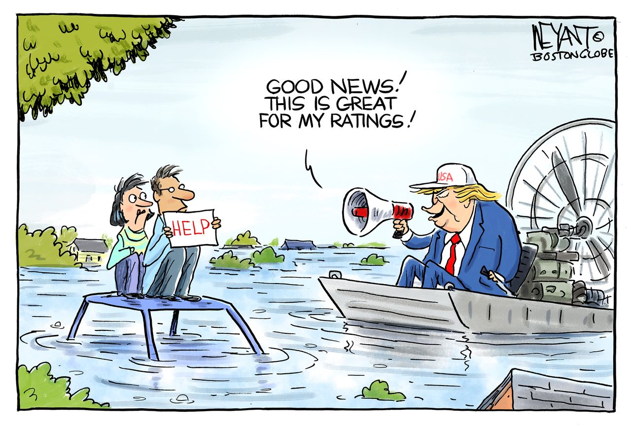 Political cartoon U.S. Trump ratings Harvey