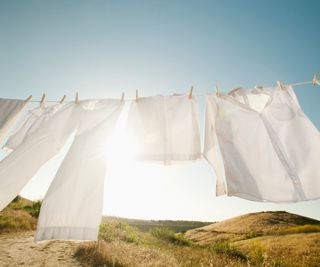 Clothes hanging on a washing line drying